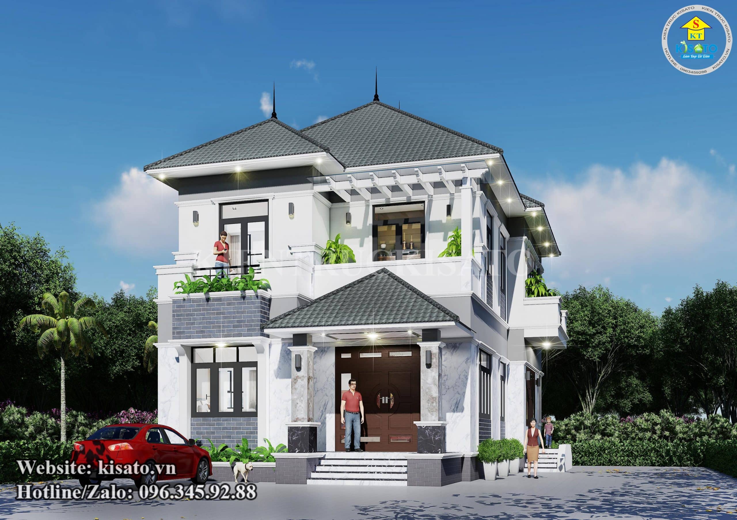 Phối cảnh 3D mẫu biệt thự 2 tầng hiện đại mái Nhật đẹp tại Quảng Bình