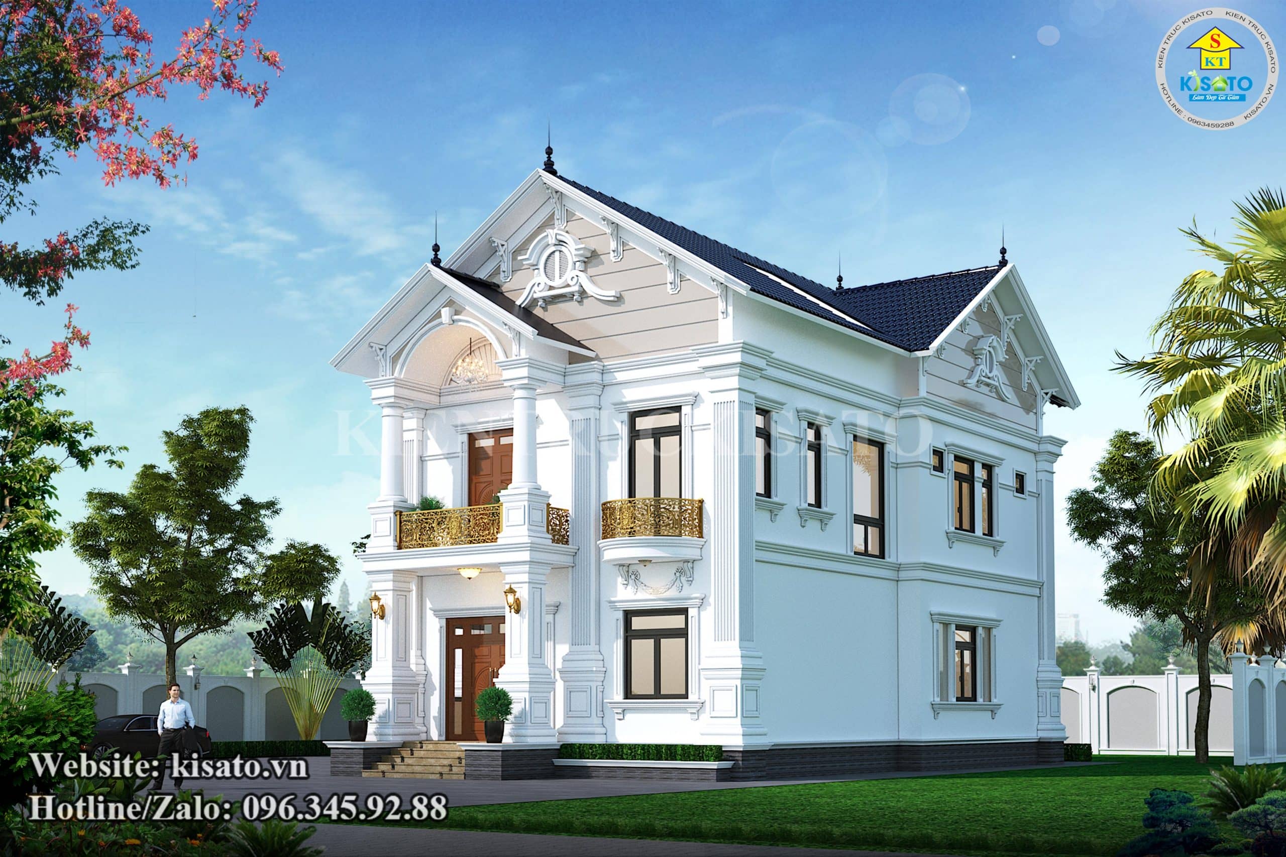Phối cảnh 3D mẫu biệt thự 2 tầng tân cổ điển mái Thái đẳng cấp tại Đắk Nông