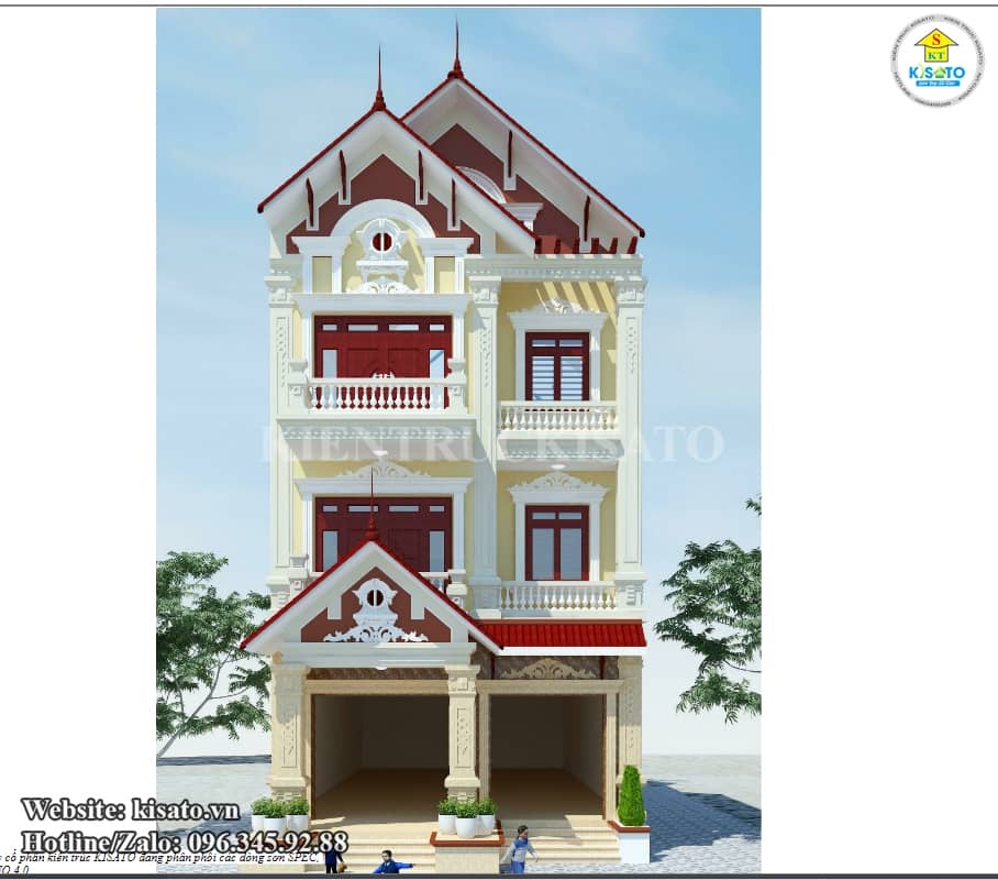 Phối cảnh 3D mẫu biệt thự 3 tầng 5 phòng ngủ mái Thái đẳng cấp bề thế nhất huyện Châu Thành - Tây Ninh