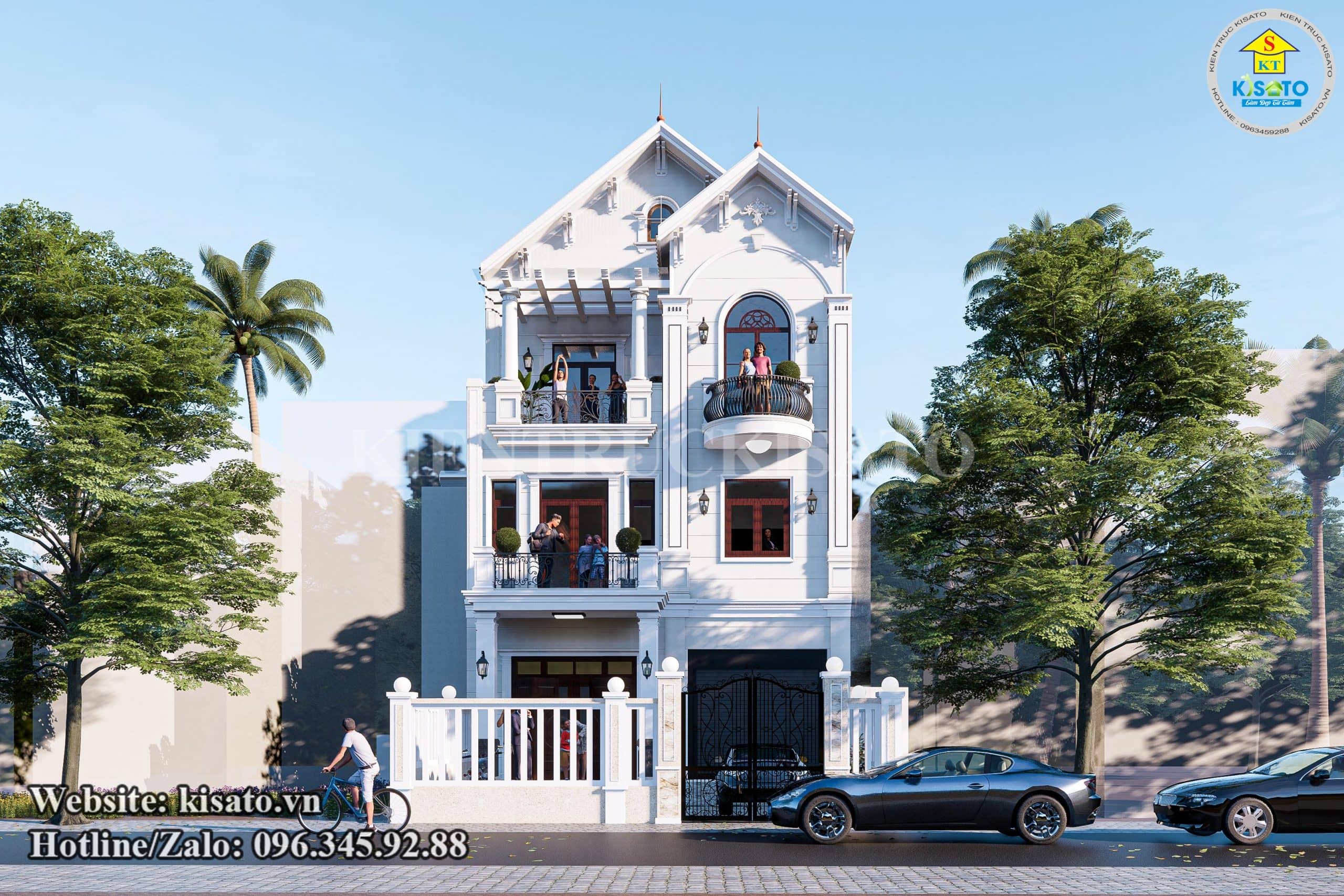 Phối cảnh 3D mẫu biệt thự đẹp mái Thái 3 tầng hiện đại nổi bật một khu phố tại Hà Giang