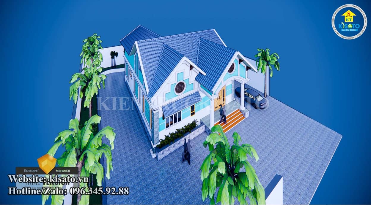 Phối cảnh 3D mẫu nhà cấp 4 gác lửng mái Thái đẹp tại Hưng Yên