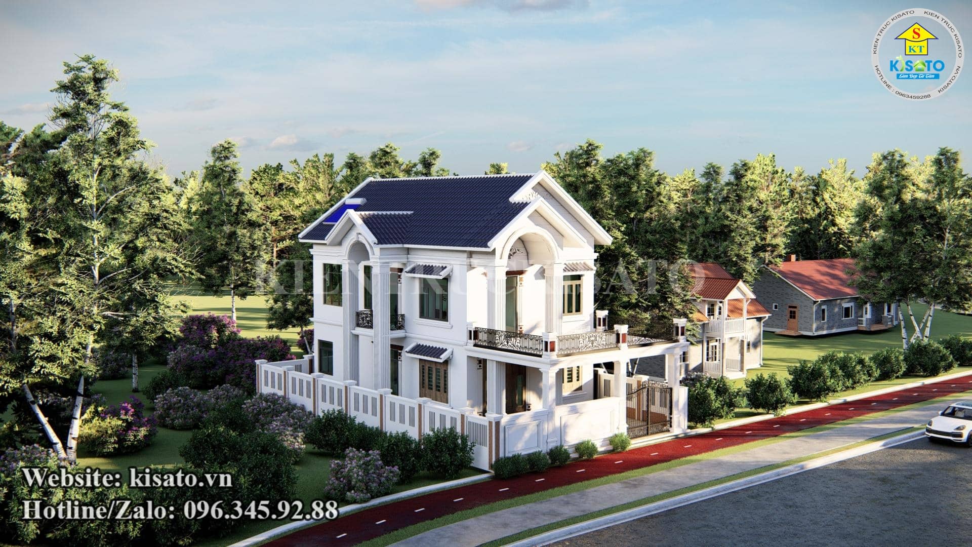 Phối cảnh 3D mẫu biệt thự 2 tầng mái Thái đẹp tại Hà Tĩnh