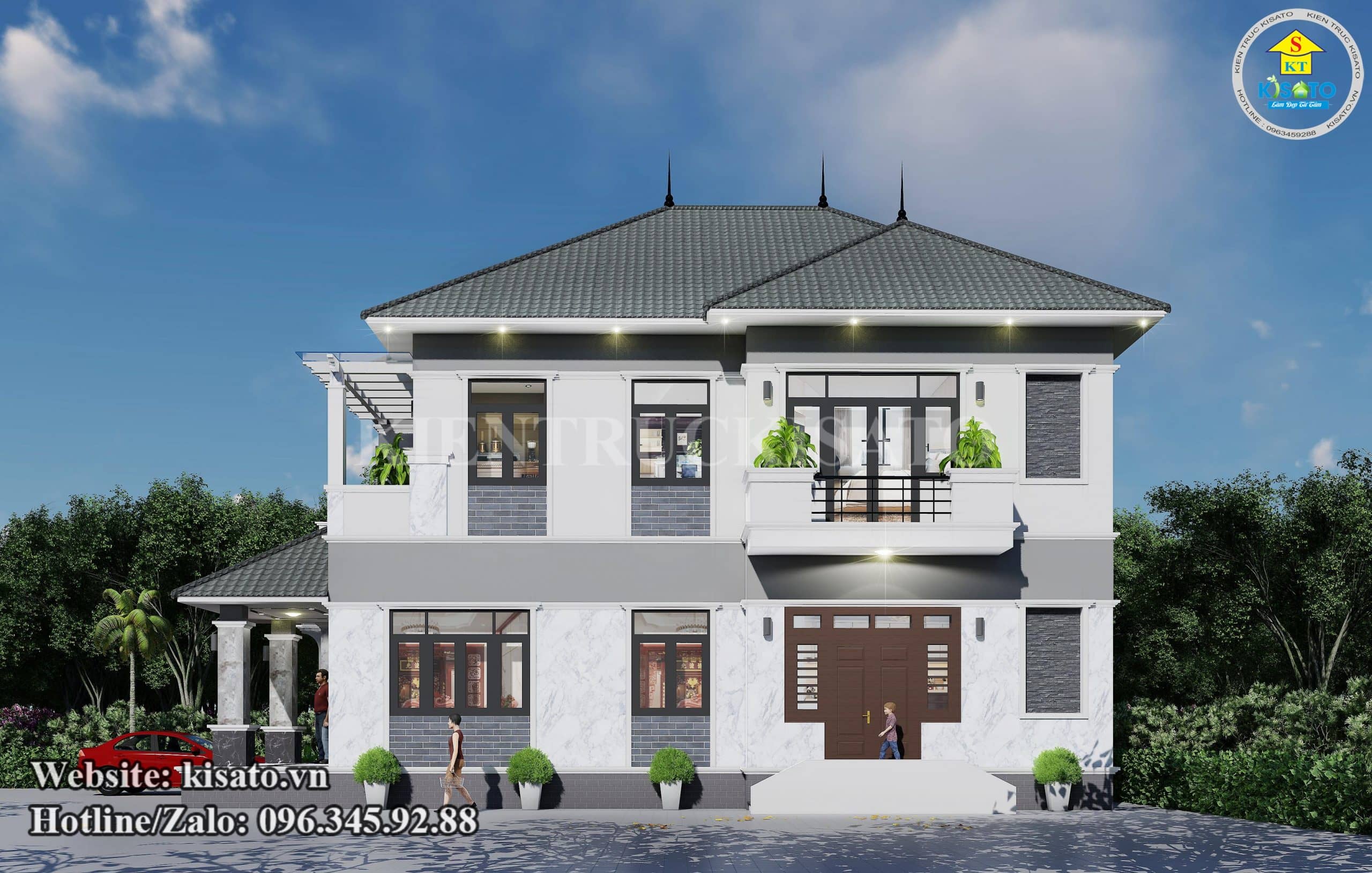 Phối cảnh 3D mẫu biệt thự 2 tầng hiện đại mái Nhật đẹp tại Quảng Bình