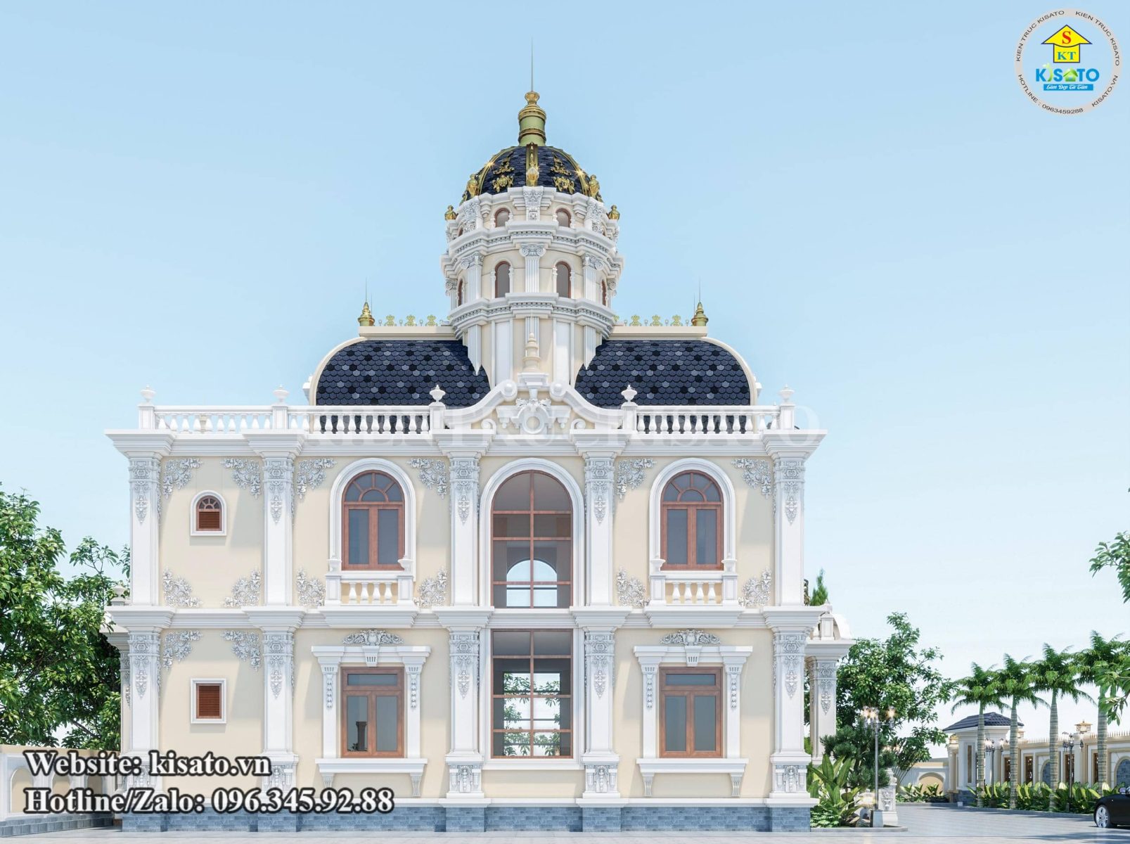 Phối cảnh của mẫu thiết kế biệt thự lâu đài tân cổ điển Pháp 2 tầng đẹp tại Vũng Tàu