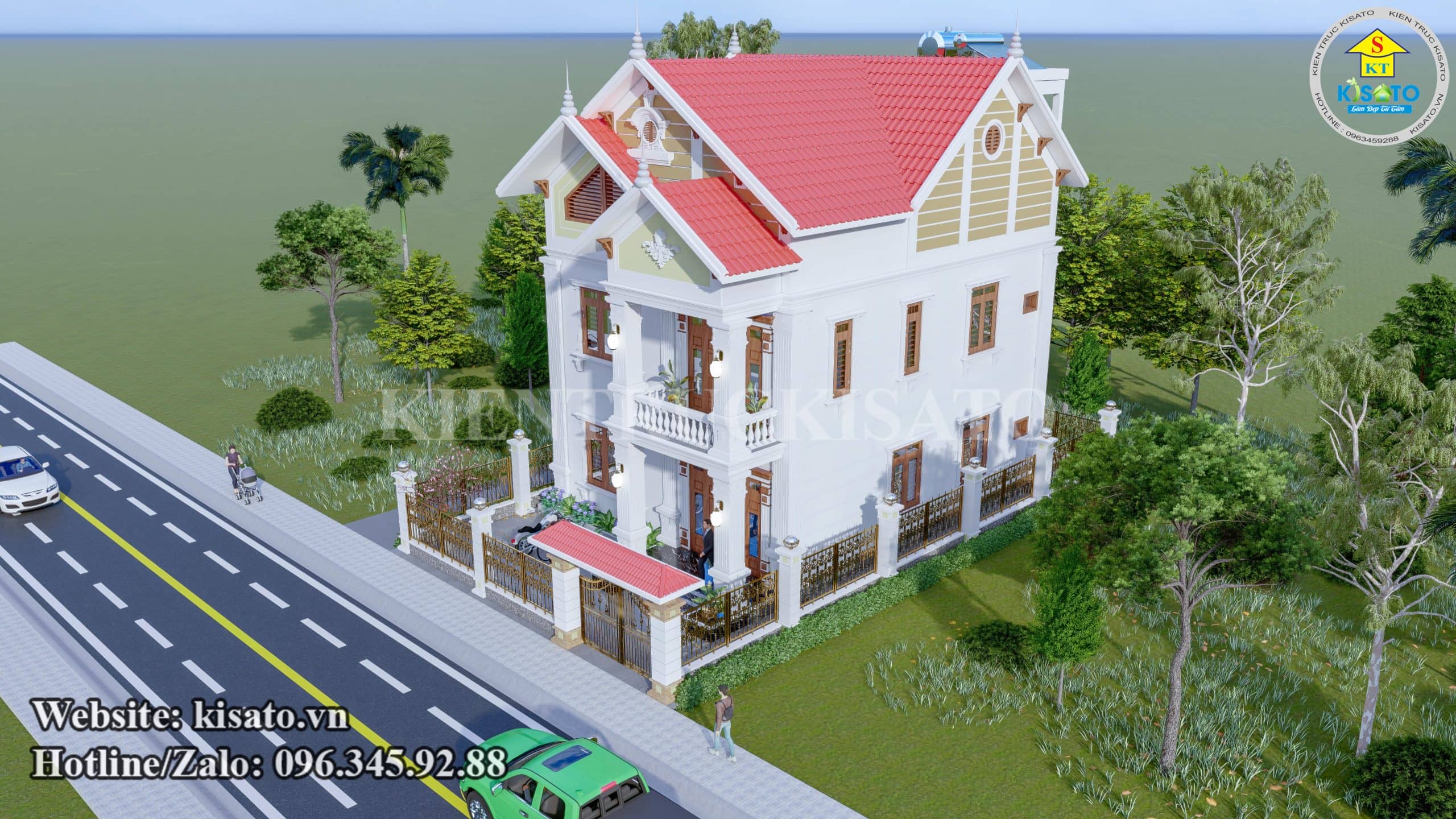 Phối cảnh 3D mẫu biệt thự 2 tầng tân cổ điển mái Thái tại Bắc Ninh