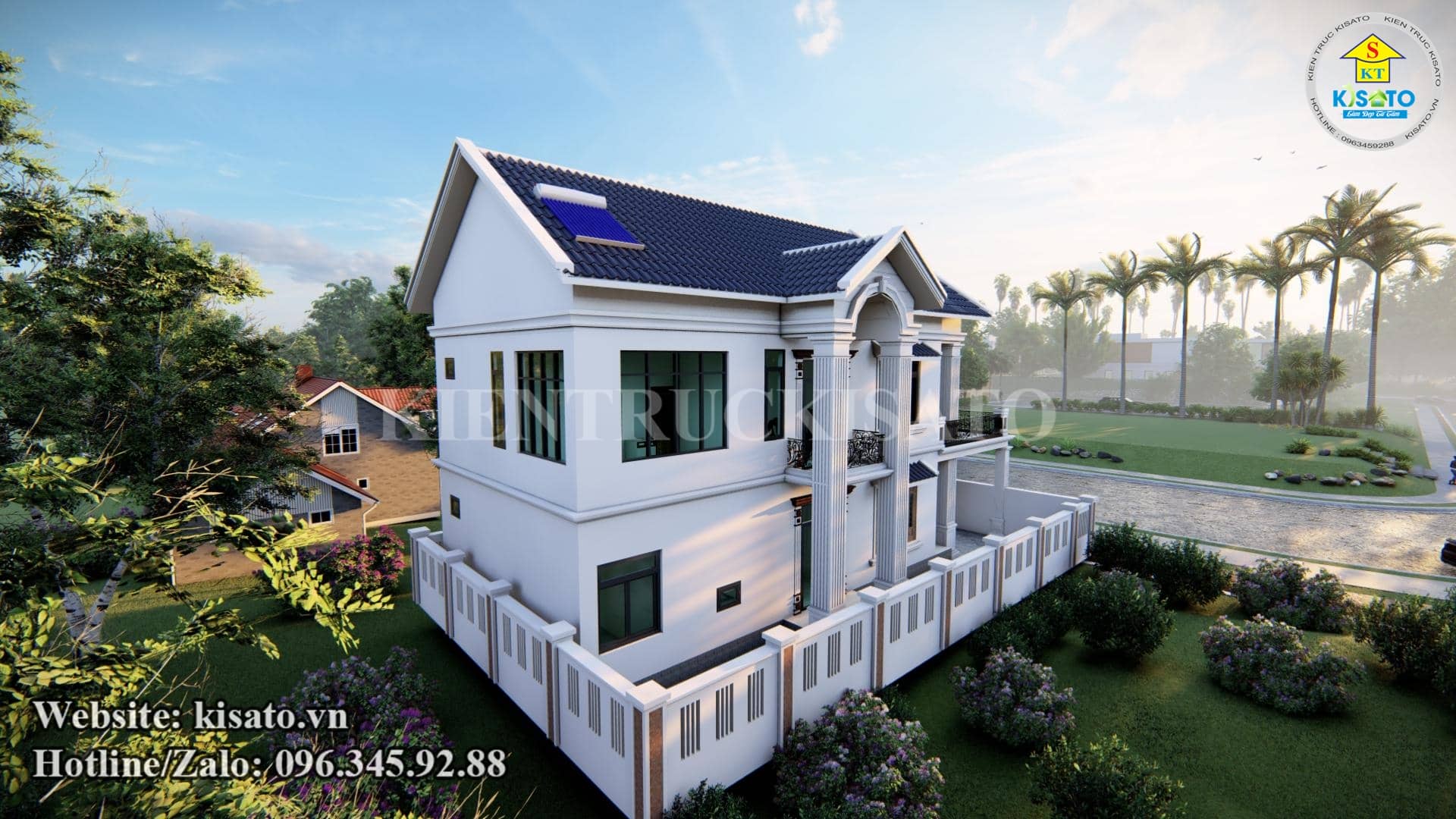 Phối cảnh 3D mẫu biệt thự 2 tầng mái Thái đẹp tại Hà Tĩnh