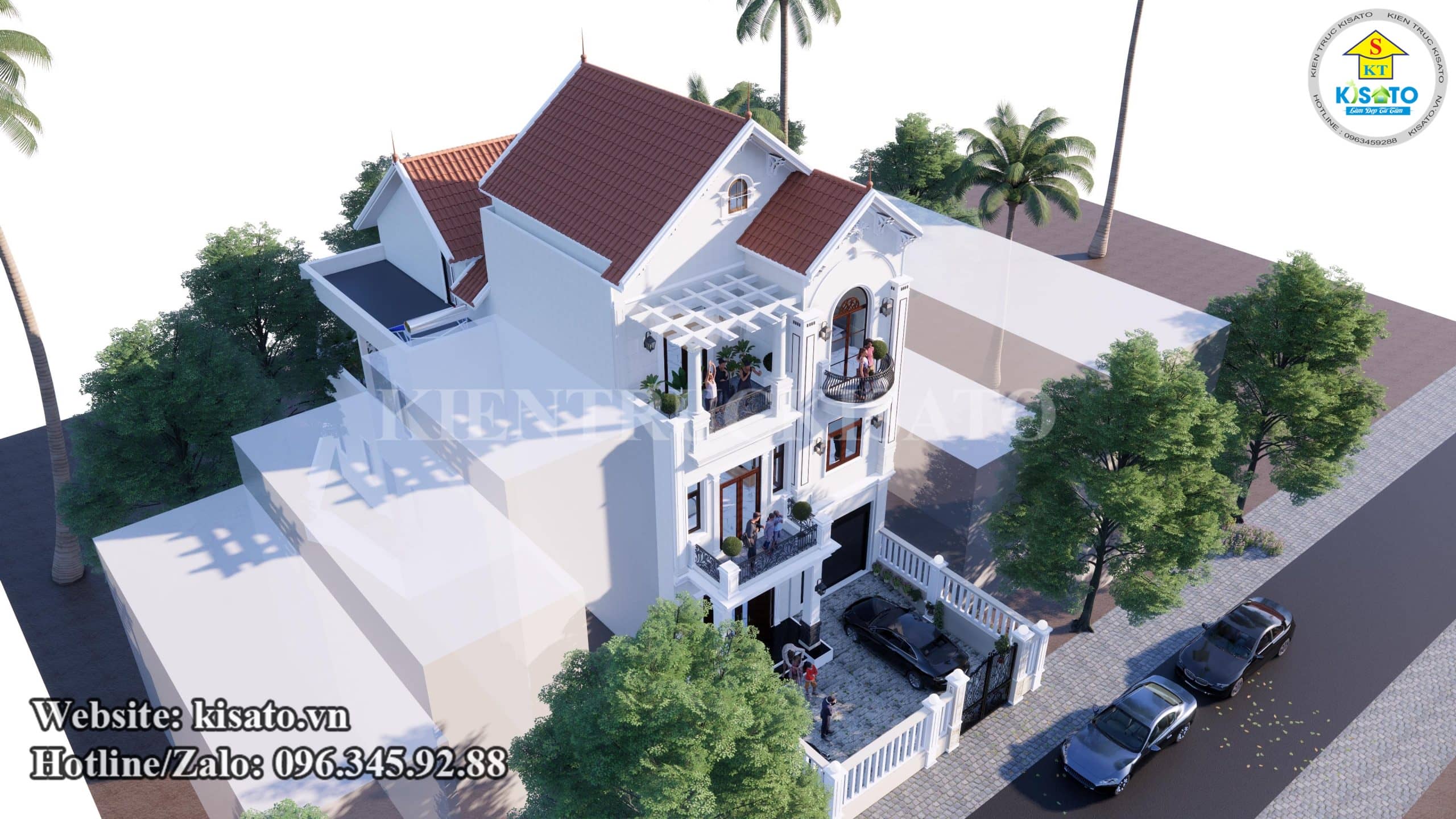 Phối cảnh 3D mẫu biệt thự đẹp mái Thái 3 tầng hiện đại nổi bật một khu phố tại Hà Giang