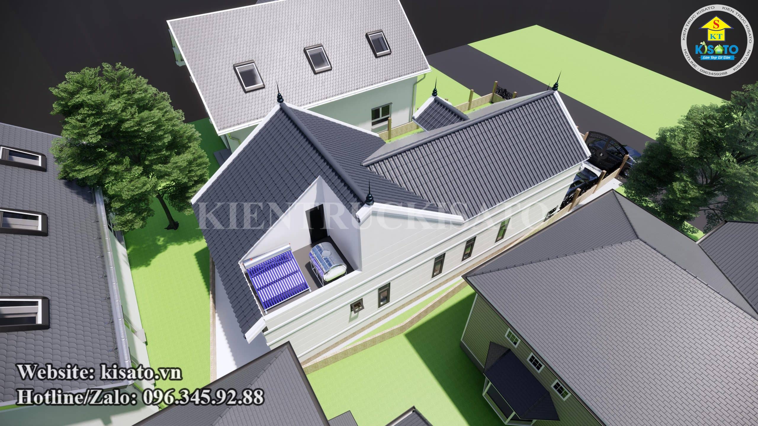 Phối cảnh 3D mẫu nhà cấp 4 tân cổ điển mái Thái đẳng cấp tại Kiên Giang