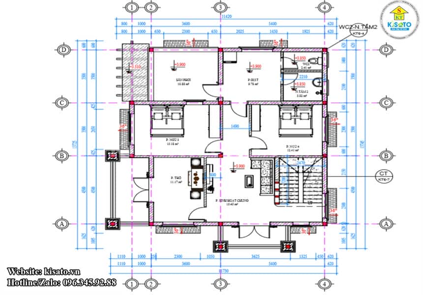 Mặt bằng công năng tầng 2 biệt thự 2 tầng mái Thái không gian nghỉ ngơi lý tưởng năm 2022