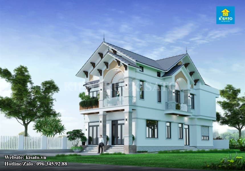 Phối cảnh 3D biệt thự mái Thái 2 tầng tân cổ điển tại Thái Bình
