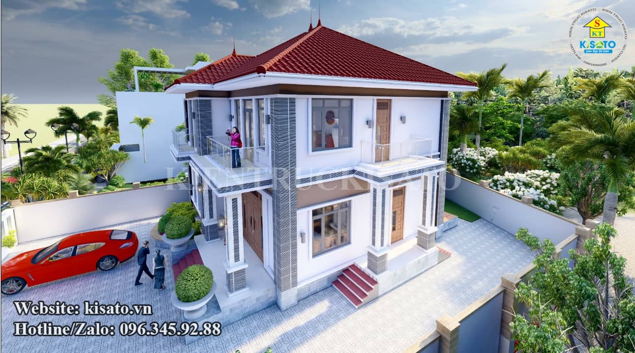 Phối cảnh 3D mẫu biệt thự 2 tầng mái Nhật 3 phòng ngủ đẹp tại Vũng Tàu