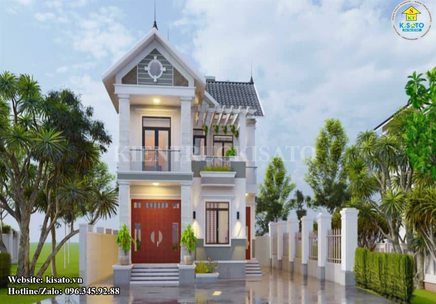Phối cảnh 3D biệt thự 2 tầng mái Thái hiện đại tại Hà Nội