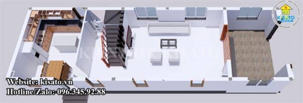 Phối cảnh 3D mặt bằng công năng tầng 1 mẫu biệt thự 3 tầng tân cổ điển