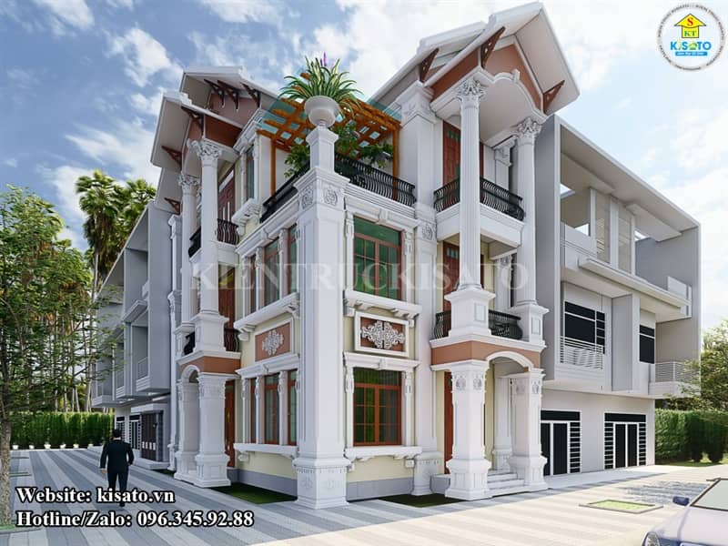 Phối cảnh 3D mẫu biệt thự 3 tầng tân cổ điển hoành tráng uy nghi tại Thái Bình
