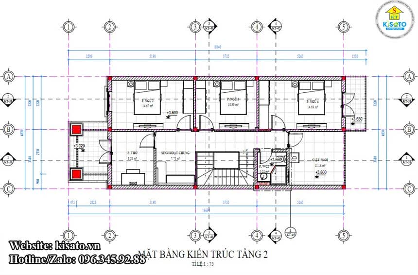 Mặt bằng công năng tầng 2 mẫu biệt thự 2 tầng mái Thái tân cổ điển tại Quảng Ninh