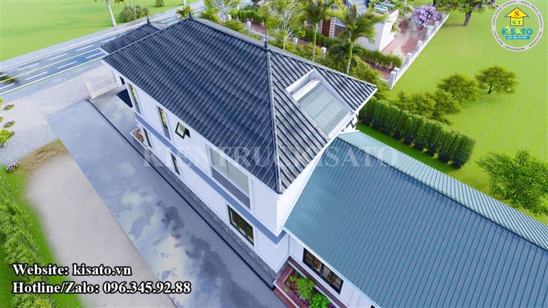 Phối cảnh 3D không gian ngoại thất của biệt thự 2 tầng mái Nhật đẹp tại Thái Nguyên