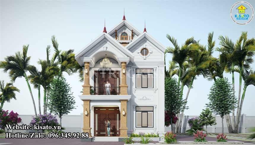Phối cảnh 3D mẫu biệt thự đẹp 2 tầng mái Thái