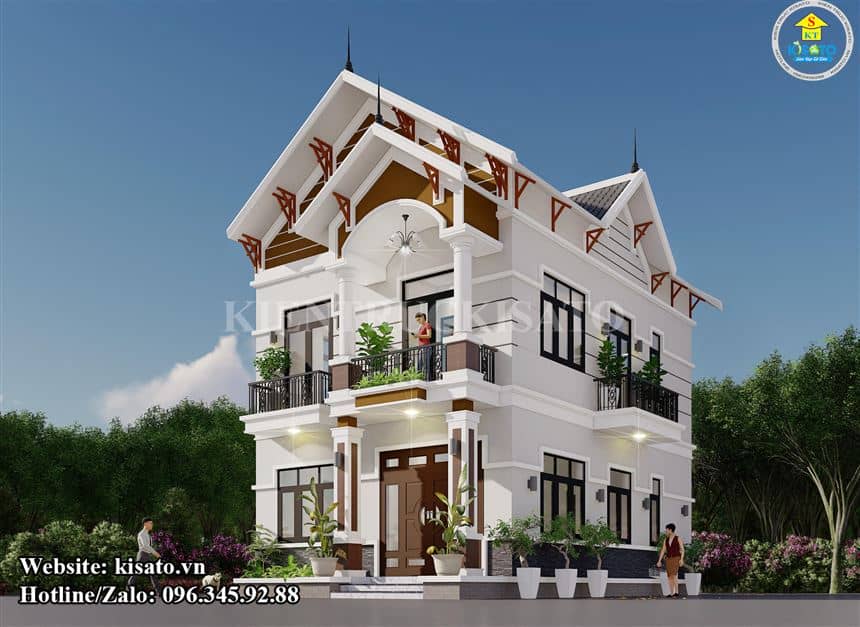 Phối cảnh 3D ngoại thất mẫu biệt thự 2 tầng mái Thái tân cổ điển tại Hưng Yên