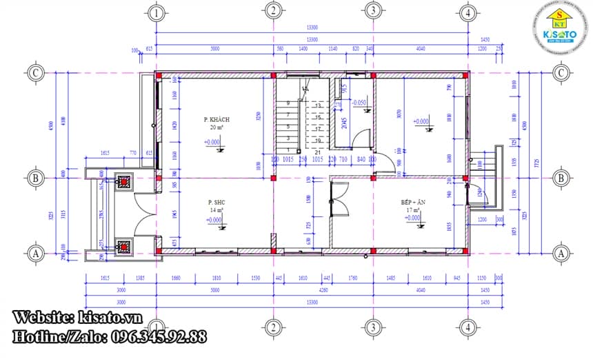 Mặt bằng công năng tầng 1 biệt thự 2 tầng hiện đại