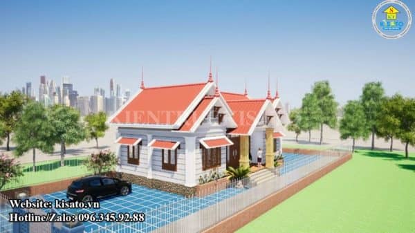 Phối cảnh 3D ngoại thất mẫu nhà cấp 4 mái Thái hiện đại 