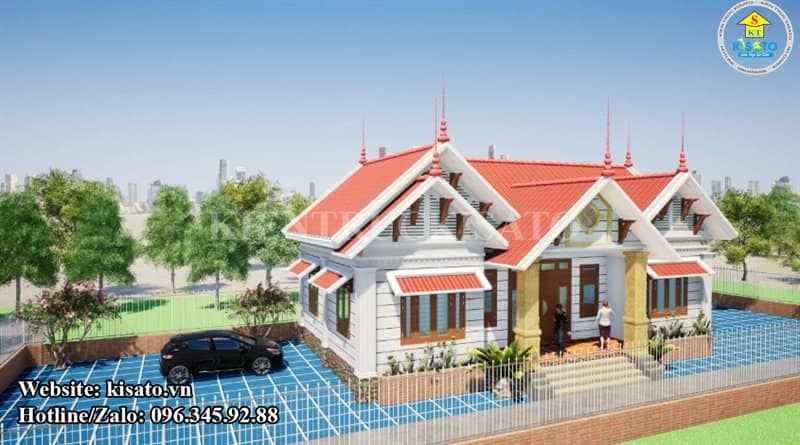 Phối cảnh 3D ngoại thất mẫu nhà cấp 4 mái Thái hiện đại 