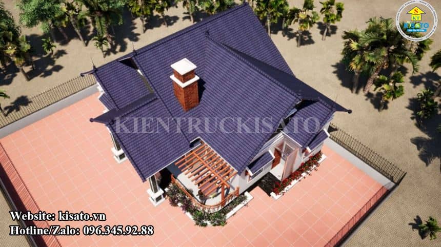Phối cảnh 3D ngoại thất mẫu nhà cấp 4 mái Thái tân cổ điển tại Thái Nguyên