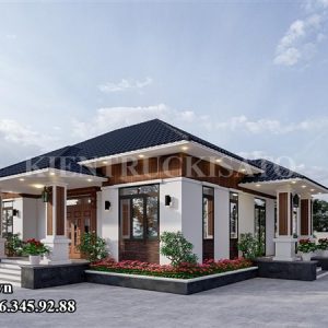 Phối cảnh 3D ngoại thất mẫu nhà cấp 4 mái Nhật hiện đại tại Quảng Ninh