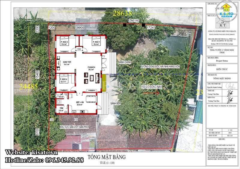 Mặt bằng định vị công trình nhà cấp 4 mái Thái