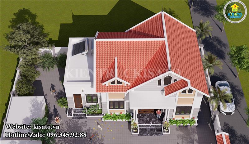 Phối cảnh 3D ngoại thất nhà cấp 4 mái Thái hiện đại 