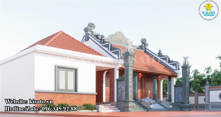 Phối cảnh 3D không gian ngoại thất của mẫu từ đường nhà thờ họ 3 gian 2 mái tại Thái Bình