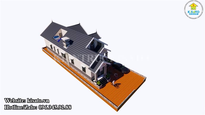 Phối cảnh 3D ngoại thất nhà cấp 4 mái Thái hiện đại tại Trà Vinh