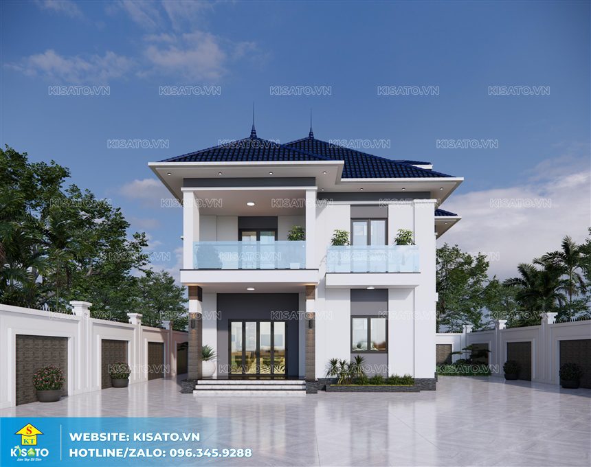 Phối cảnh 3D ngoại thất mẫu biệt thự 2 tầng mái Nhật hiện đại tại Ninh Bình