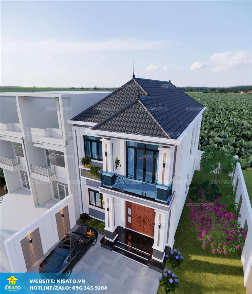 Phối cảnh 3D ngoại thất công trình nhà biệt thự 2 tầng mái Nhật hiện đại tại Hà Tĩnh