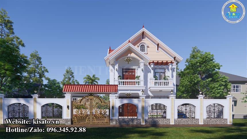 Phối cảnh 3D không gian ngoại thất của biệt thự 2 tầng mái Thái đẹp tại Bắc Ninh