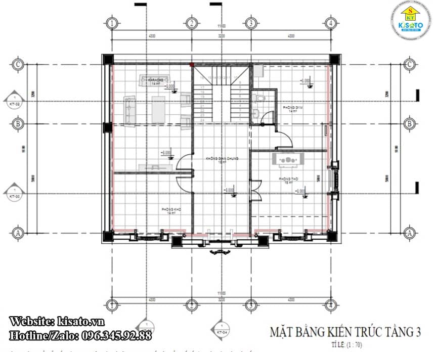 Mặt bằng công năng tầng 3 mẫu biệt thự 3 tầng tân cổ điển mái Mansard 