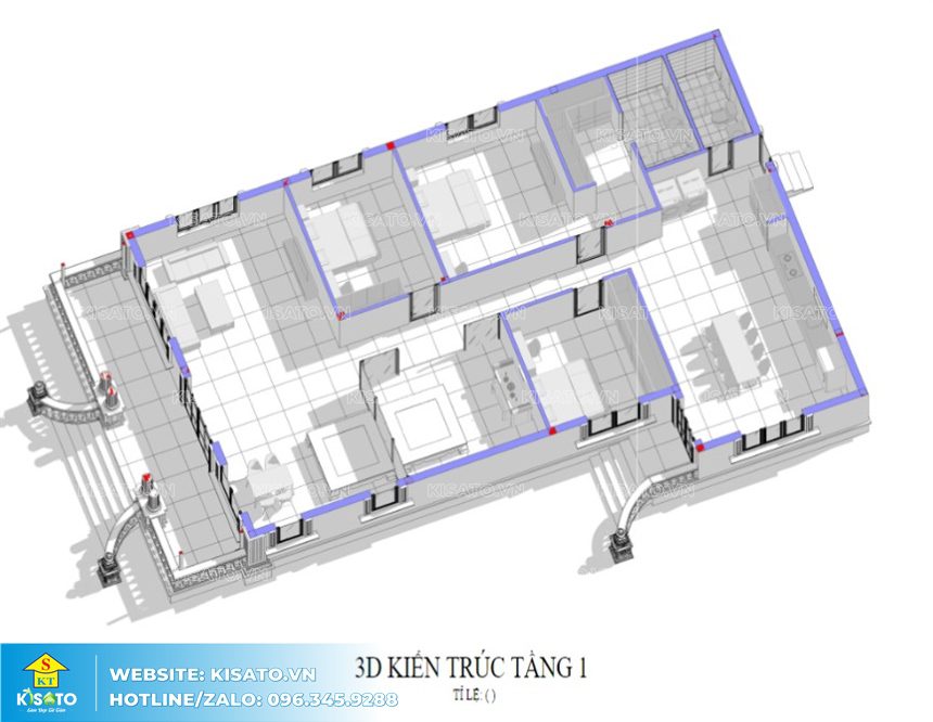 Mặt bằng 3D mẫu nhà vườn mái Nhật tân cổ điển tại Hải Phòng