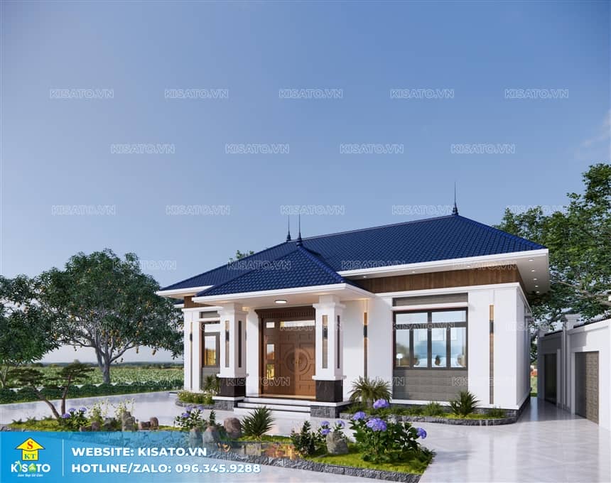  Phối cảnh 3D ngoại thất mẫu nhà cấp 4 mái Nhật hiện đại tại Thái Bình