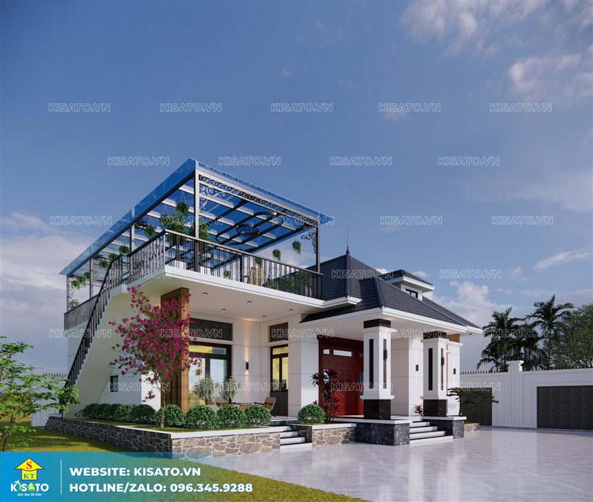 Phối cảnh 3D ngoại thất mẫu nhà cấp 4 mái Thái hiện đại tại Bắc Giang
