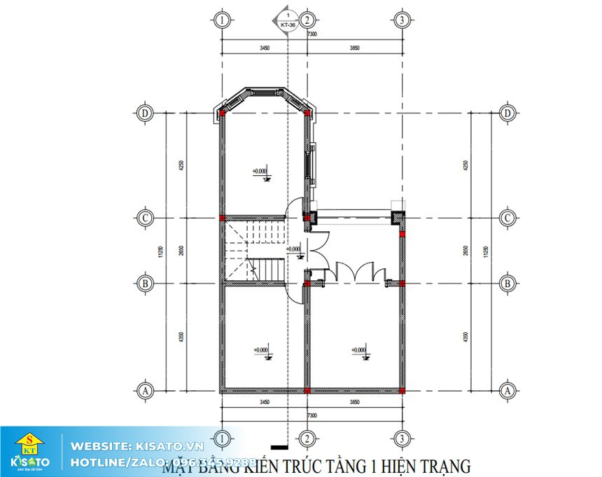 Mặt bằng định vị nhà ống 3 tầng cải tạo đẹp từng chi tiết tại Hà Nội