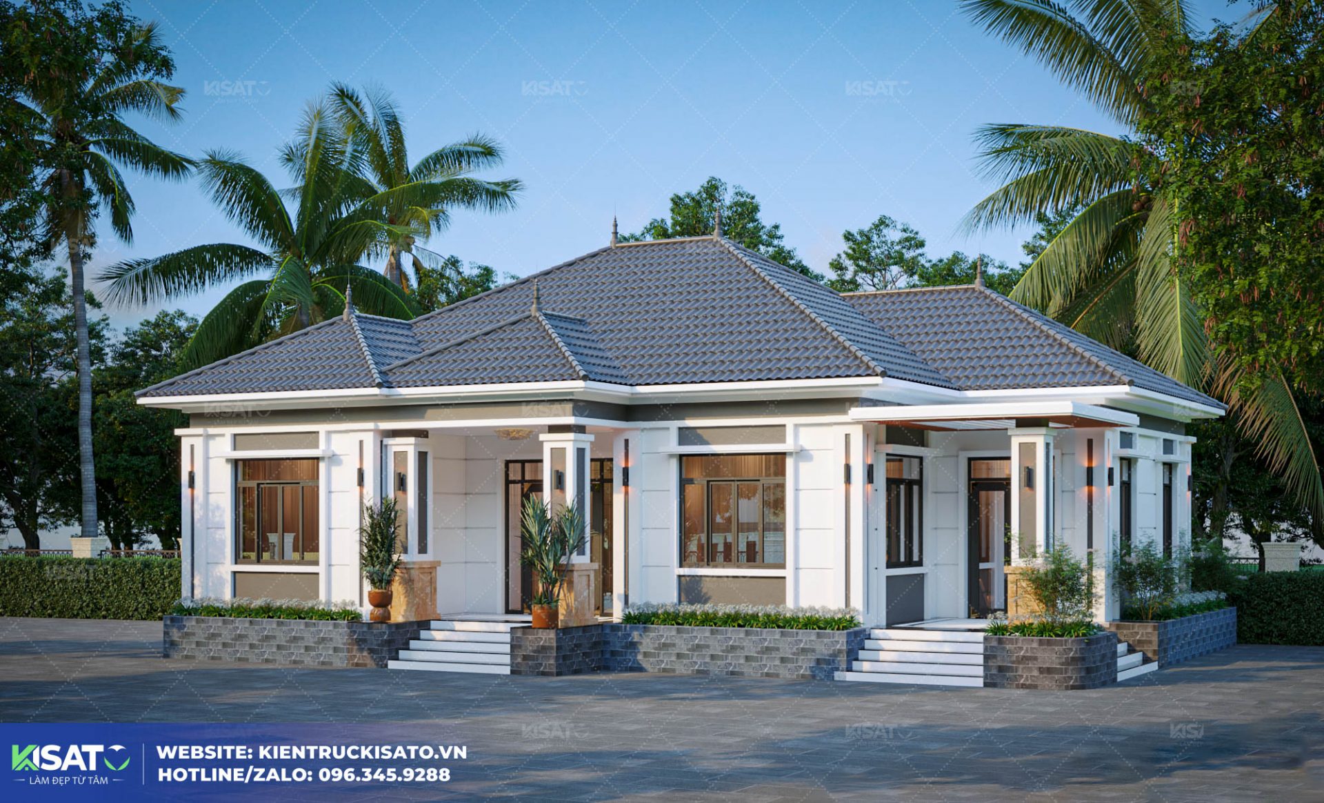 Thiết Kế Hiện Đại và Hài Hòa cho mẫu nhà vườn đẹp 1 tầng 4 phòng ngủ