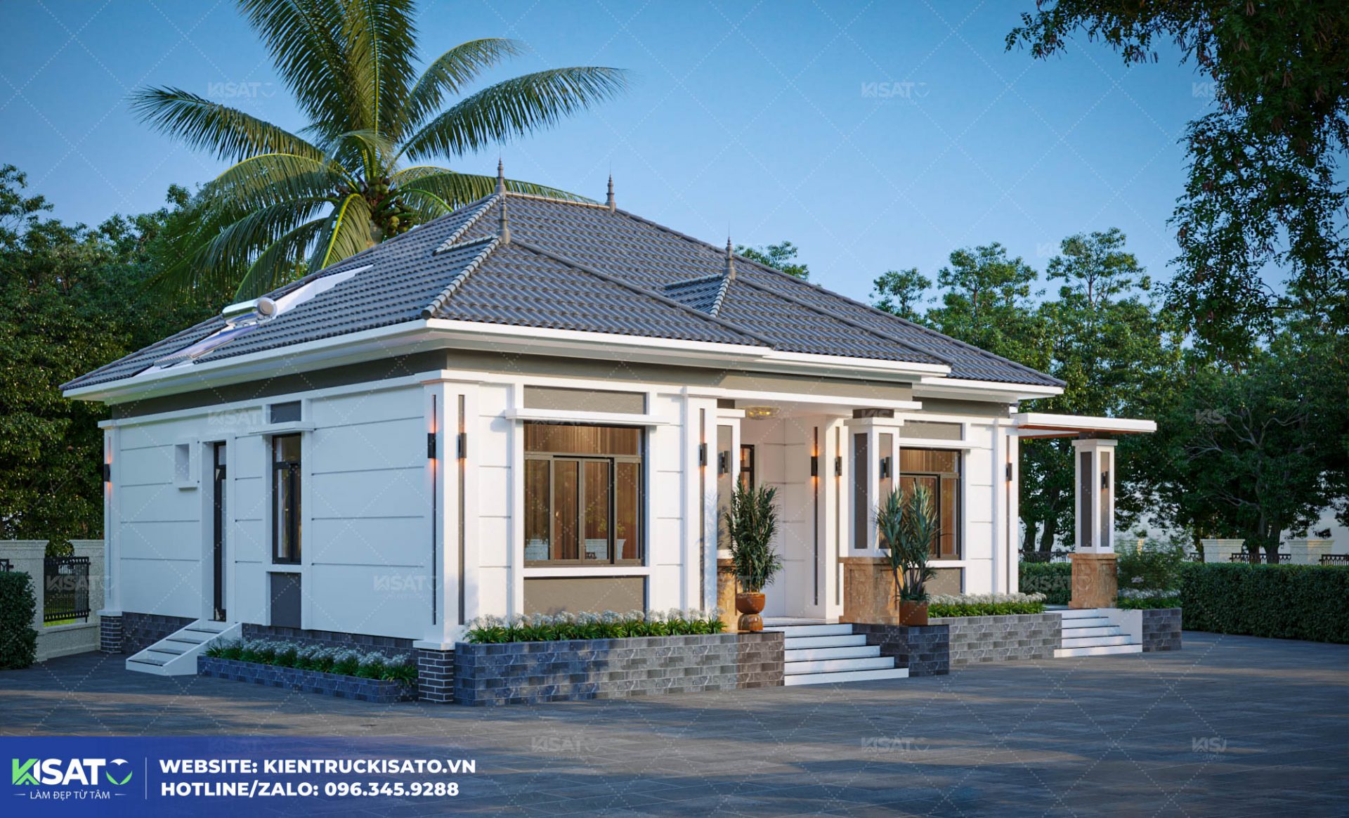 Mẫu nhà vườn đẹp 1 tầng 4 phòng ngủ có Không Gian Vườn Xanh Mát